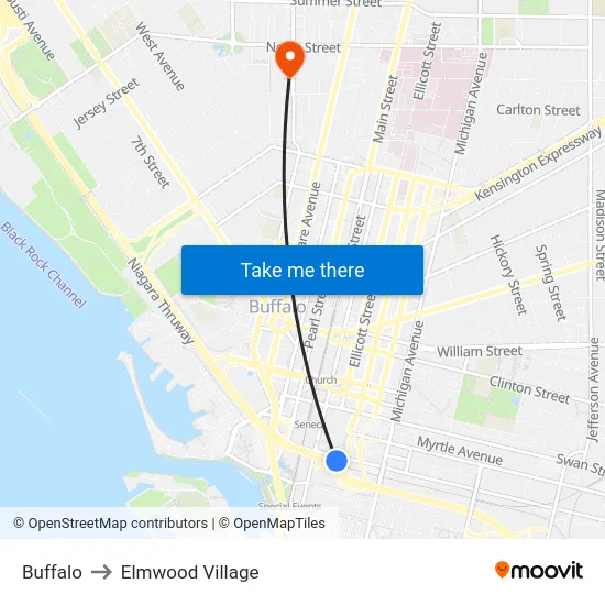 Buffalo to Elmwood Village map