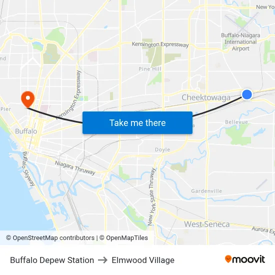 Buffalo Depew Station to Elmwood Village map