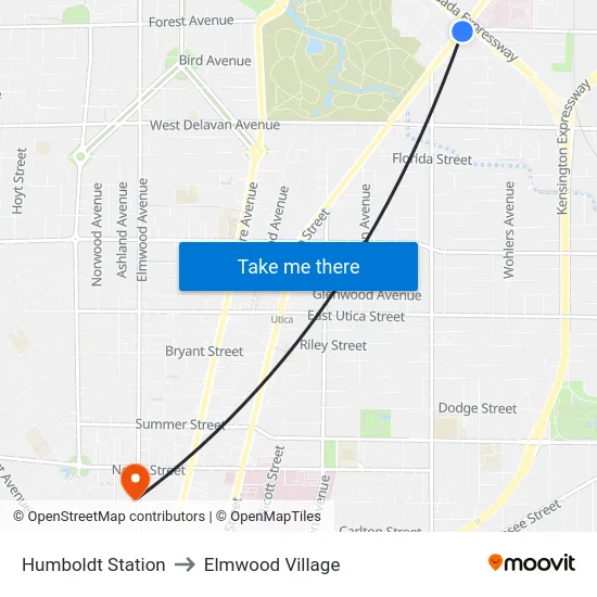 Humboldt Station to Elmwood Village map