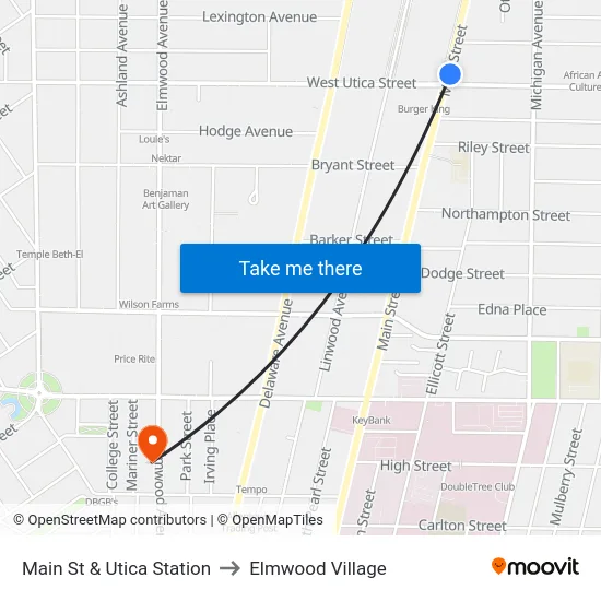 Main St & Utica Station to Elmwood Village map
