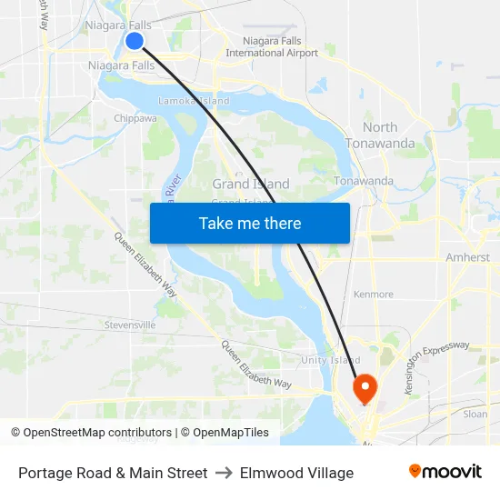 Portage Road & Main Street to Elmwood Village map