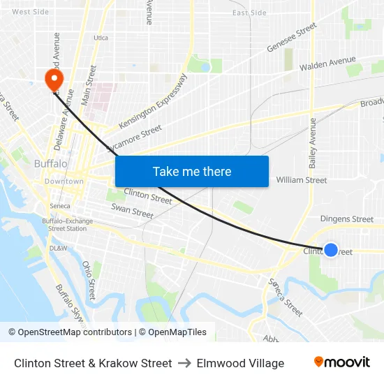 Clinton Street & Krakow Street to Elmwood Village map