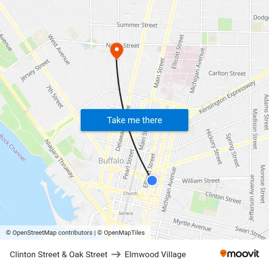 Clinton Street & Oak Street to Elmwood Village map