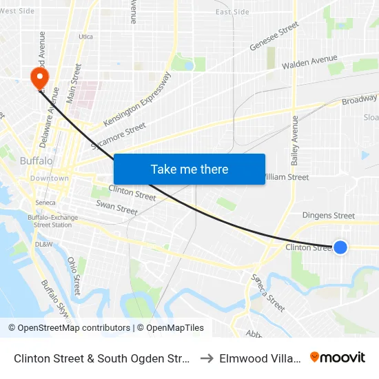 Clinton Street & South Ogden Street to Elmwood Village map