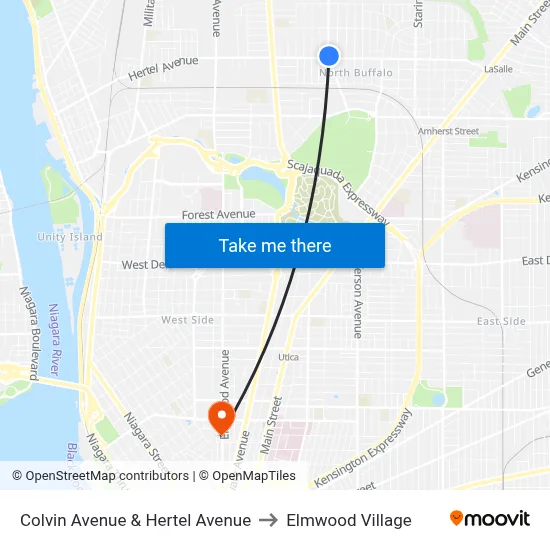 Colvin Avenue & Hertel Avenue to Elmwood Village map