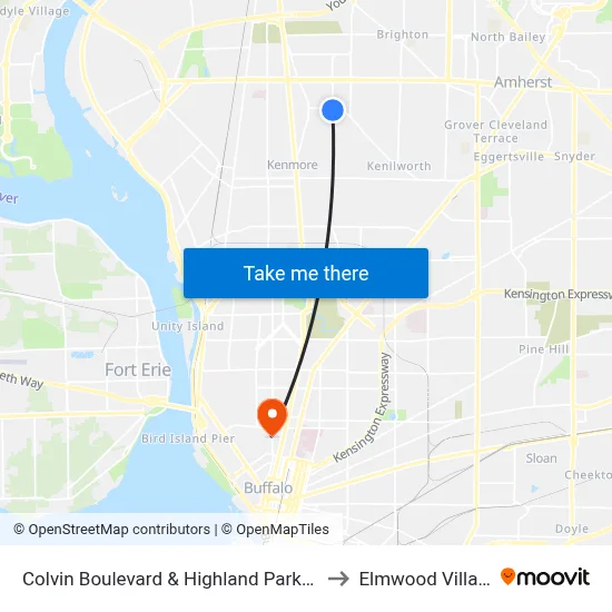 Colvin Boulevard & Highland Parkway to Elmwood Village map