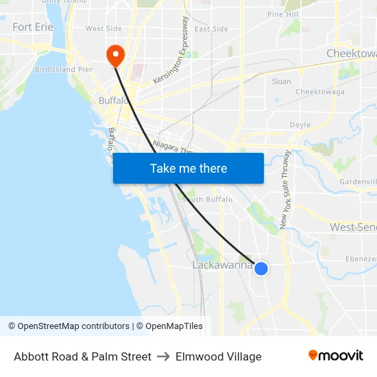 Abbott Road & Palm Street to Elmwood Village map
