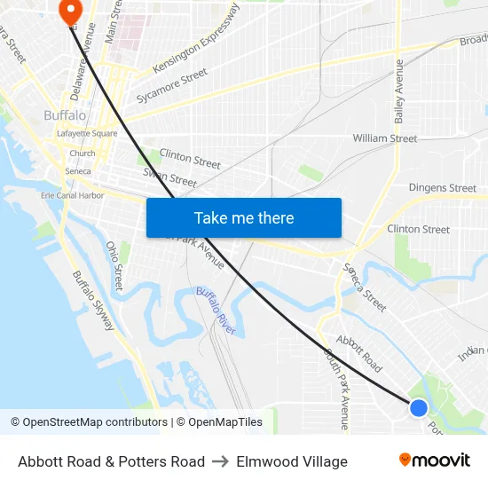 Abbott Road & Potters Road to Elmwood Village map