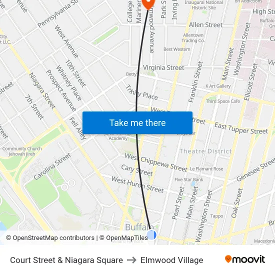 Court Street & Niagara Square to Elmwood Village map