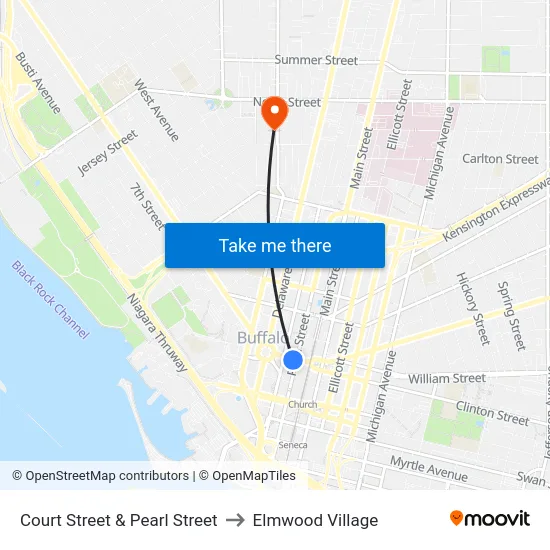 Court Street & Pearl Street to Elmwood Village map