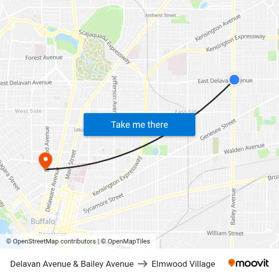 Delavan Avenue & Bailey Avenue to Elmwood Village map