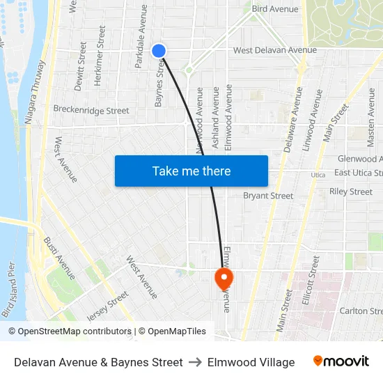 Delavan Avenue & Baynes Street to Elmwood Village map