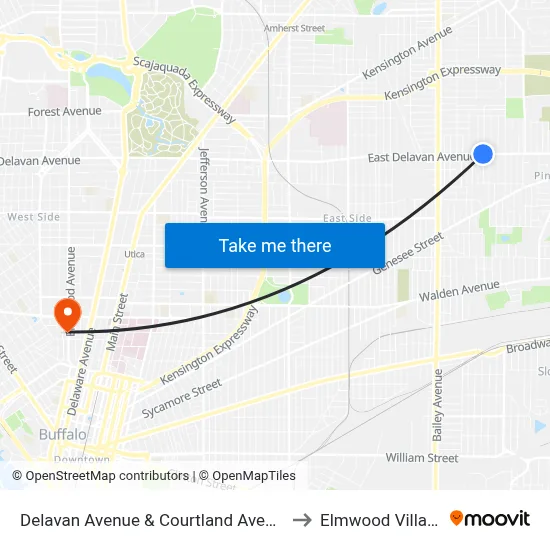 Delavan Avenue & Courtland Avenue to Elmwood Village map