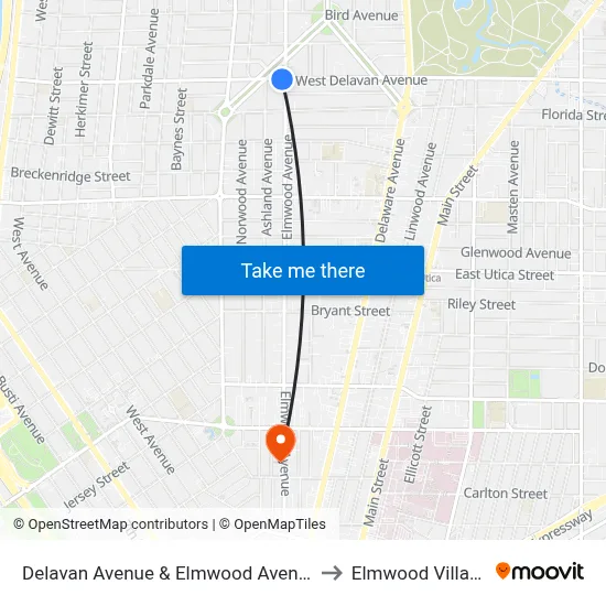 Delavan Avenue & Elmwood Avenue to Elmwood Village map