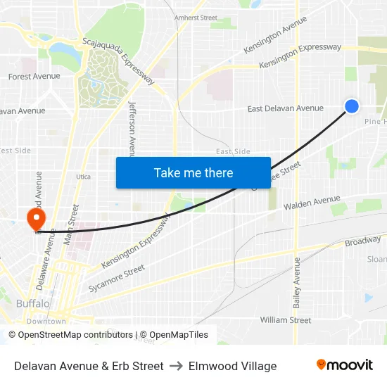 Delavan Avenue & Erb Street to Elmwood Village map