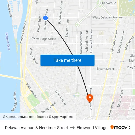 Delavan Avenue & Herkimer Street to Elmwood Village map