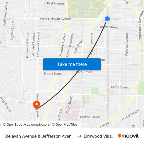 Delavan Avenue & Jefferson Avenue to Elmwood Village map