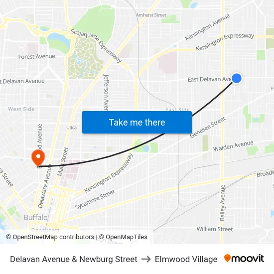 Delavan Avenue & Newburg Street to Elmwood Village map