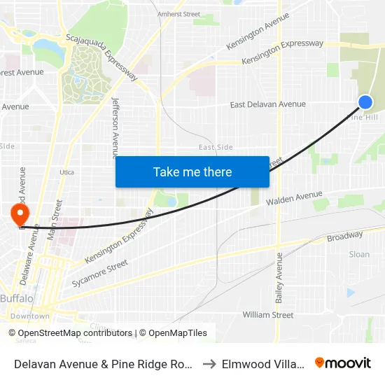 Delavan Avenue & Pine Ridge Road to Elmwood Village map
