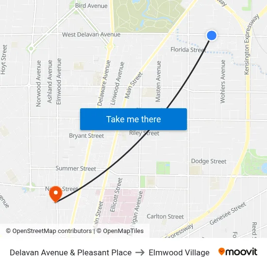 Delavan Avenue & Pleasant Place to Elmwood Village map
