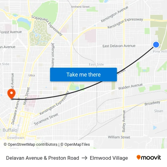 Delavan Avenue & Preston Road to Elmwood Village map