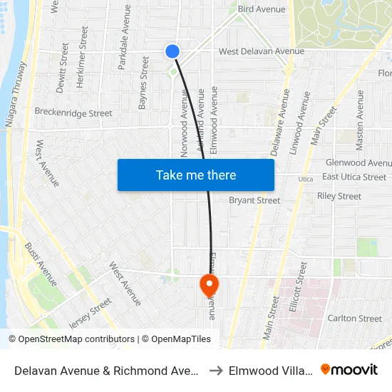 Delavan Avenue & Richmond Avenue to Elmwood Village map