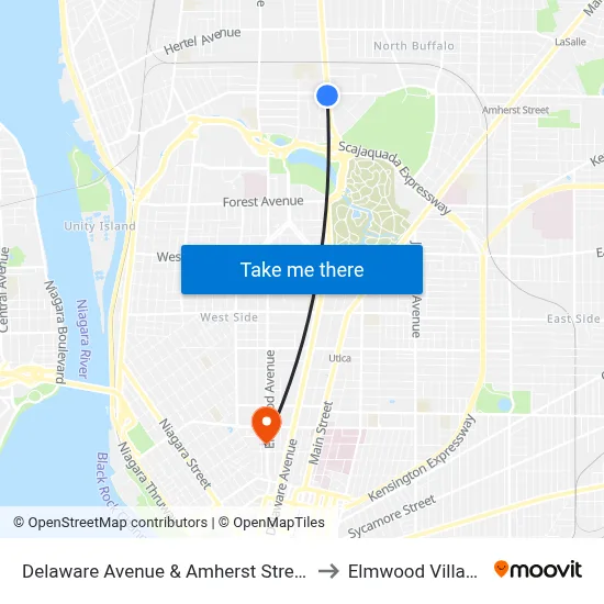 Delaware Avenue & Amherst Street to Elmwood Village map