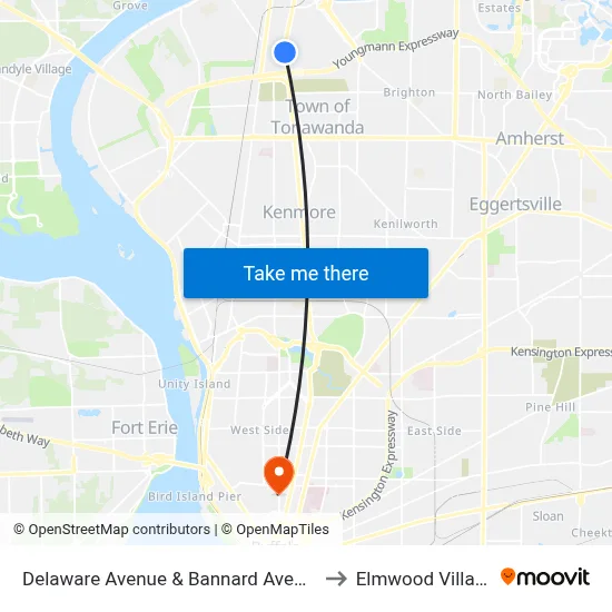 Delaware Avenue & Bannard Avenue to Elmwood Village map
