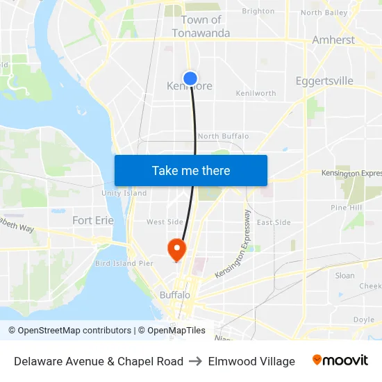 Delaware Avenue & Chapel Road to Elmwood Village map