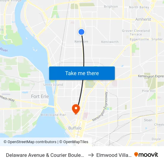 Delaware Avenue & Courier Boulevard to Elmwood Village map
