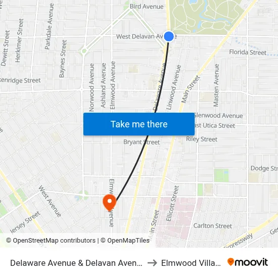 Delaware Avenue & Delavan Avenue to Elmwood Village map