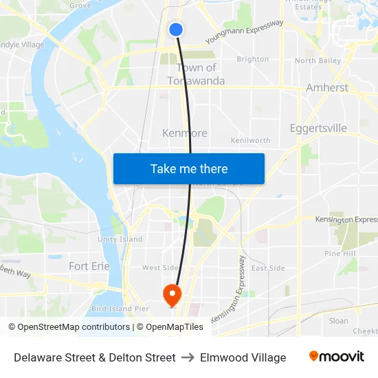 Delaware Street & Delton Street to Elmwood Village map