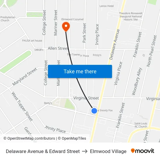 Delaware Avenue & Edward Street to Elmwood Village map