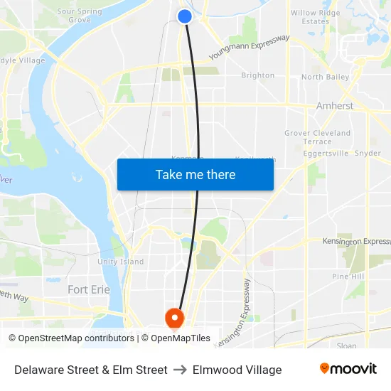 Delaware Street & Elm Street to Elmwood Village map