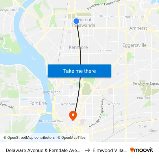 Delaware Avenue & Ferndale Avenue to Elmwood Village map