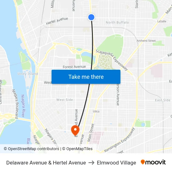 Delaware Avenue & Hertel Avenue to Elmwood Village map