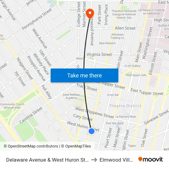 Delaware Avenue & West Huron Street to Elmwood Village map