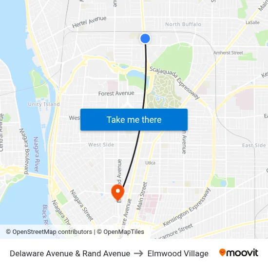 Delaware Avenue & Rand Avenue to Elmwood Village map