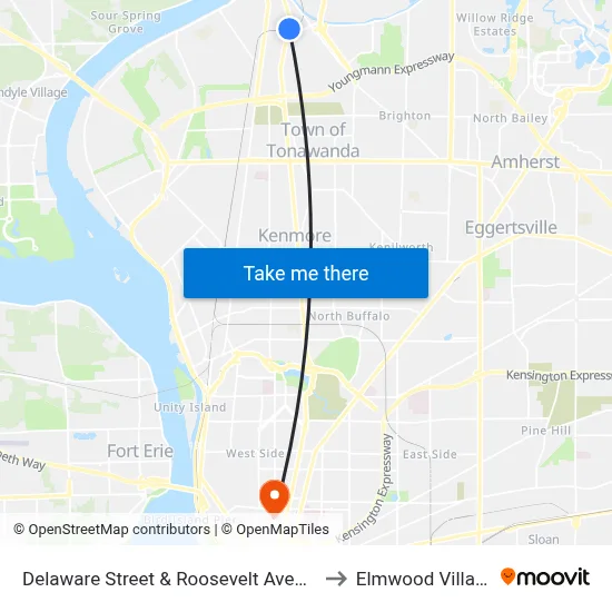 Delaware Street & Roosevelt Avenue to Elmwood Village map