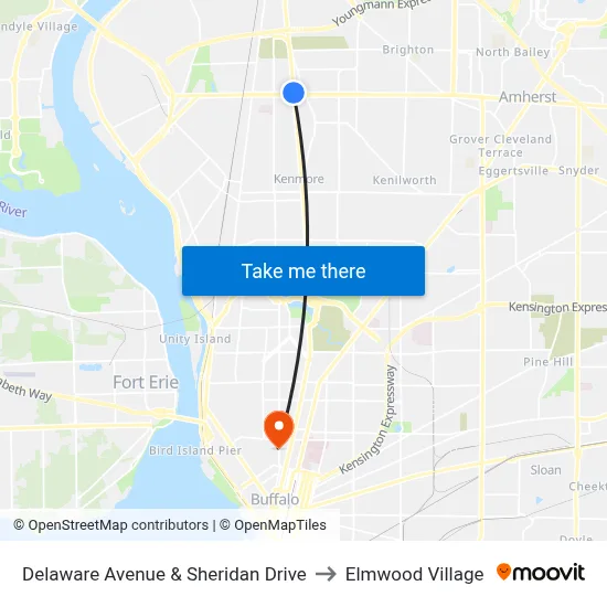 Delaware Avenue & Sheridan Drive to Elmwood Village map