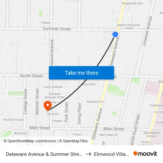 Delaware Avenue & Summer Street to Elmwood Village map
