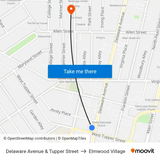 Delaware Avenue & Tupper Street to Elmwood Village map