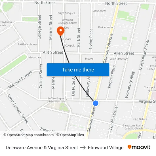 Delaware Avenue & Virginia Street to Elmwood Village map