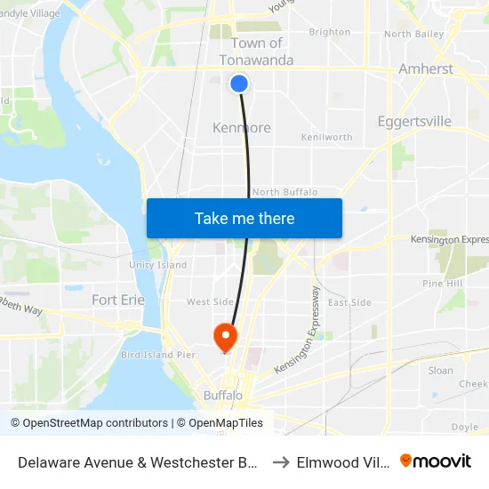 Delaware Avenue & Westchester Boulevard to Elmwood Village map