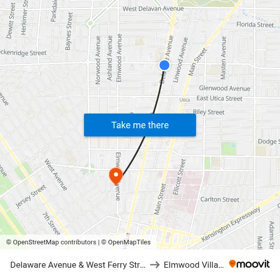 Delaware Avenue & West Ferry Street to Elmwood Village map