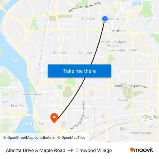 Alberta Drive & Maple Road to Elmwood Village map