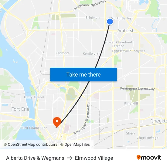 Alberta Drive & Wegmans to Elmwood Village map