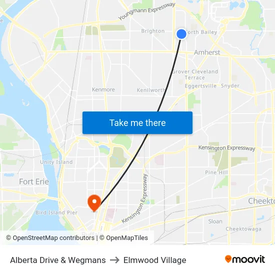 Alberta Drive & Wegmans to Elmwood Village map