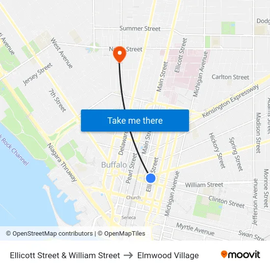 Ellicott Street & William Street to Elmwood Village map