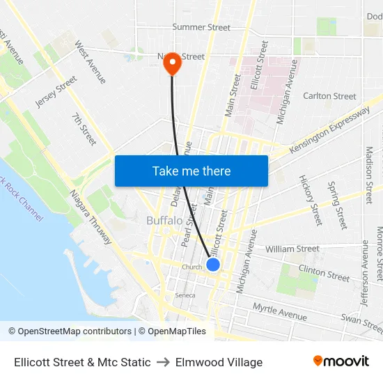 Ellicott Street & Mtc Static to Elmwood Village map